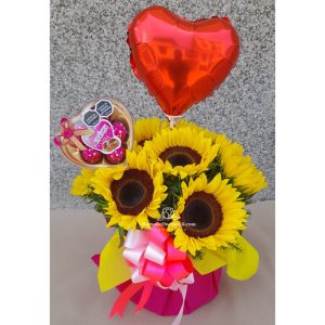 Arreglo de girasoles con chocolate